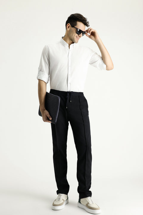 Beyaz Uzun Kol Rahat Kesim Düğmeli Yaka Pamuk Nefes Alabilen Keten Görünümlü Gömlek