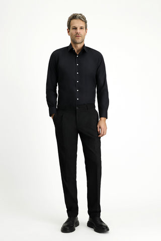  Siyah Uzun Kol Slim Fit %100 Pamuk 4 Mevsim Kolay Ütülenebilir Nefes Alan Erkek Easy Care Klasik Gömlek