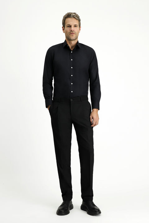 Siyah Uzun Kol Slim Fit %100 Pamuk 4 Mevsim Kolay Ütülenebilir Nefes Alan Erkek Easy Care Klasik Gömlek