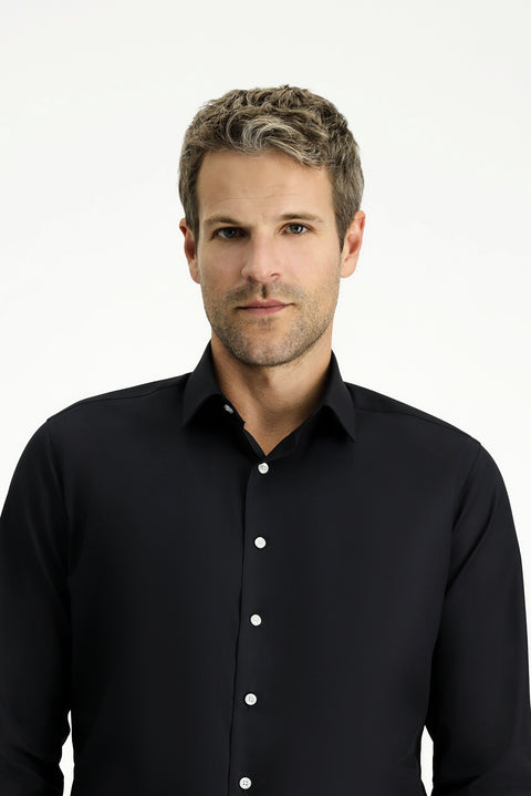 Siyah Uzun Kol Slim Fit %100 Pamuk 4 Mevsim Kolay Ütülenebilir Nefes Alan Erkek Easy Care Klasik Gömlek