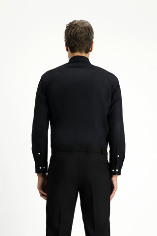  Siyah Uzun Kol Slim Fit %100 Pamuk 4 Mevsim Kolay Ütülenebilir Nefes Alan Erkek Easy Care Klasik Gömlek