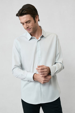  Açık Gri Uzun Kol Slim Fit %100 Pamuk 4 Mevsim Kolay Ütülenebilir Nefes Alan Erkek Easy Care Klasik Gömlek