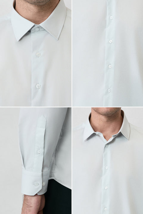 Açık Gri Uzun Kol Slim Fit %100 Pamuk 4 Mevsim Kolay Ütülenebilir Nefes Alan Erkek Easy Care Klasik Gömlek