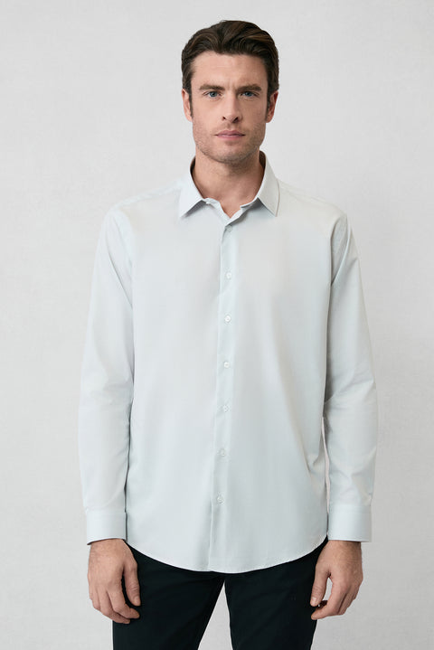 Açık Gri Uzun Kol Slim Fit %100 Pamuk 4 Mevsim Kolay Ütülenebilir Nefes Alan Erkek Easy Care Klasik Gömlek