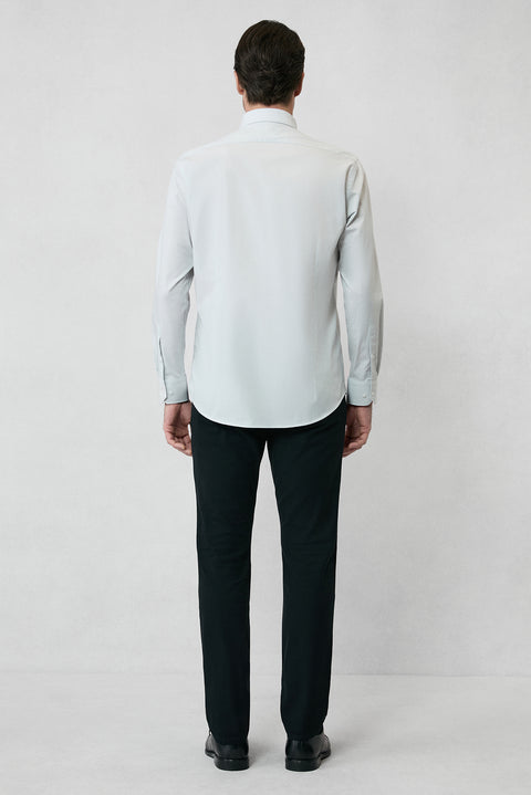 Açık Gri Uzun Kol Slim Fit %100 Pamuk 4 Mevsim Kolay Ütülenebilir Nefes Alan Erkek Easy Care Klasik Gömlek