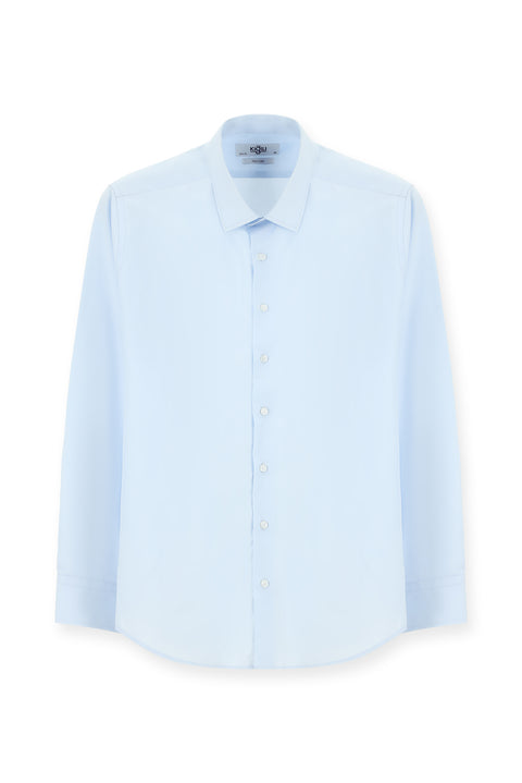 Açık Mavi Uzun Kol Slim Fit %100 Pamuk 4 Mevsim Kolay Ütülenebilir Nefes Alan Erkek Easy Care Klasik Gömlek