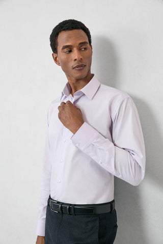  Lila Uzun Kol Slim Fit %100 Pamuk 4 Mevsim Kolay Ütülenebilir Nefes Alan Erkek Easy Care Klasik Gömlek