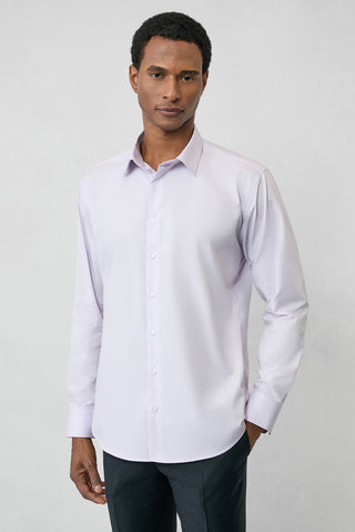 Lila Uzun Kol Slim Fit %100 Pamuk 4 Mevsim Kolay Ütülenebilir Nefes Alan Erkek Easy Care Klasik Gömlek