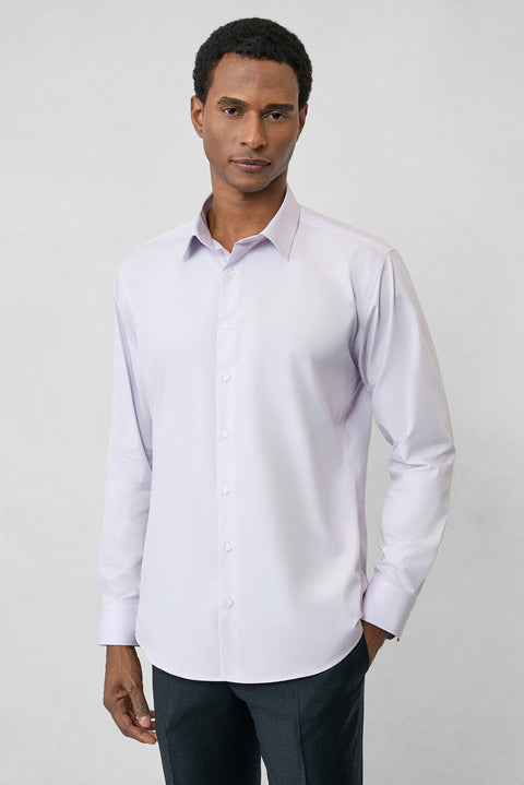 Lila Uzun Kol Slim Fit %100 Pamuk 4 Mevsim Kolay Ütülenebilir Nefes Alan Erkek Easy Care Klasik Gömlek