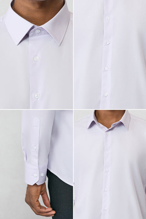 Lila Uzun Kol Slim Fit %100 Pamuk 4 Mevsim Kolay Ütülenebilir Nefes Alan Erkek Easy Care Klasik Gömlek