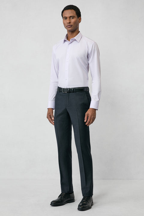 Lila Uzun Kol Slim Fit %100 Pamuk 4 Mevsim Kolay Ütülenebilir Nefes Alan Erkek Easy Care Klasik Gömlek