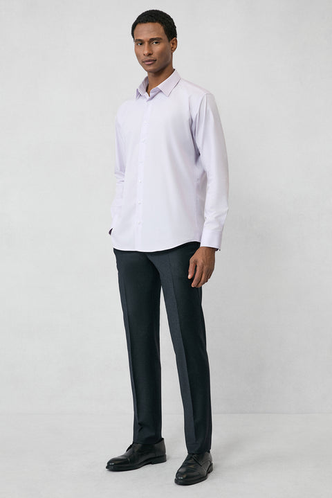 Lila Uzun Kol Slim Fit %100 Pamuk 4 Mevsim Kolay Ütülenebilir Nefes Alan Erkek Easy Care Klasik Gömlek