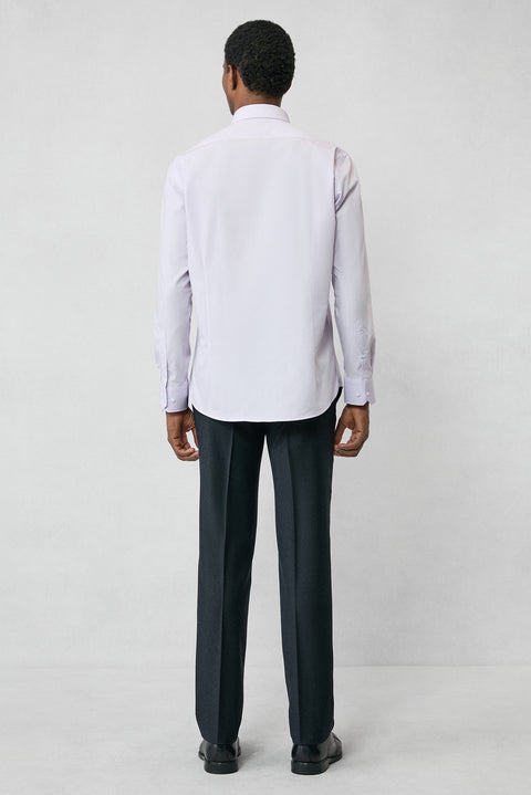 Lila Uzun Kol Slim Fit %100 Pamuk 4 Mevsim Kolay Ütülenebilir Nefes Alan Erkek Easy Care Klasik Gömlek
