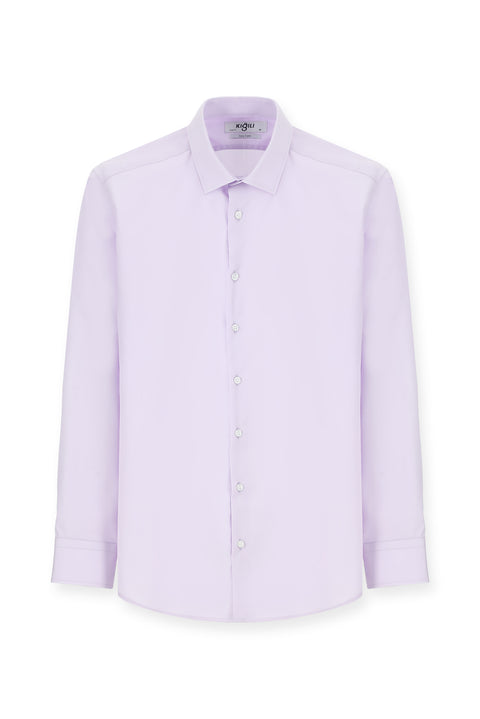 Lila Uzun Kol Slim Fit %100 Pamuk 4 Mevsim Kolay Ütülenebilir Nefes Alan Erkek Easy Care Klasik Gömlek