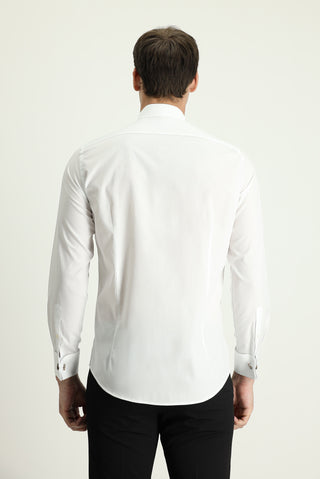  Beyaz Ata Yaka Slim Fit Dar Kesim Piliseli Pamuk Gömlek