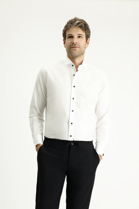 Beyaz Ata Yaka Slim Fit Dar Kesim Pamuk Gömlek