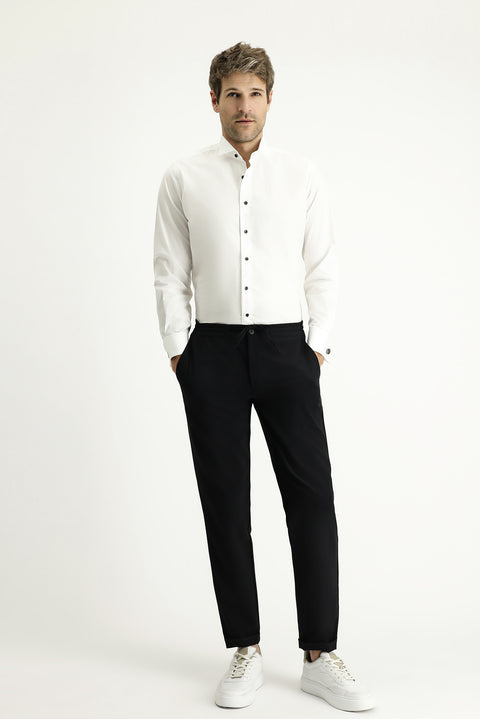 Beyaz Ata Yaka Slim Fit Dar Kesim Pamuk Gömlek