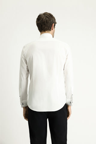  Beyaz Ata Yaka Slim Fit Dar Kesim Pamuk Gömlek