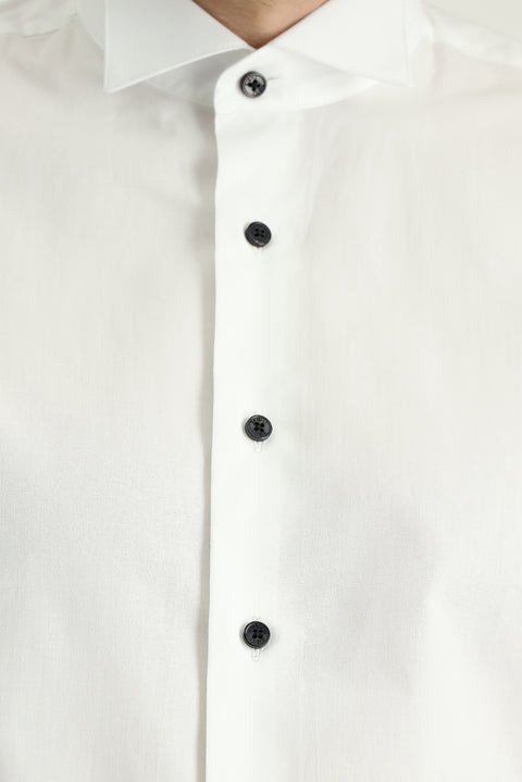 Beyaz Ata Yaka Slim Fit Dar Kesim Pamuk Gömlek