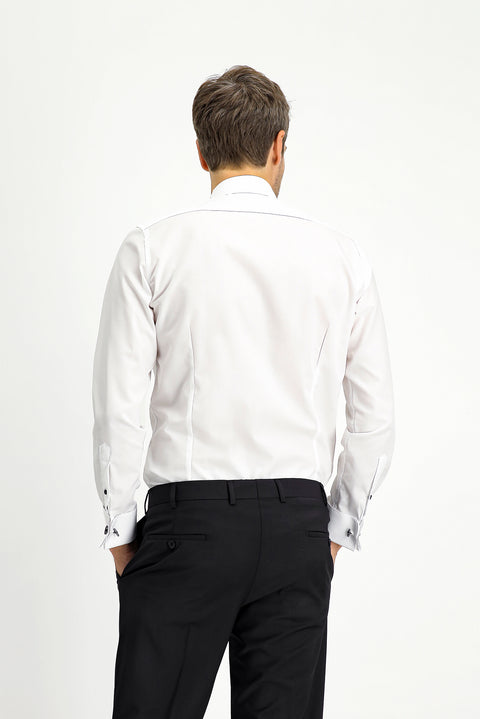 Beyaz Ata Yaka Slim Fit Dar Kesim Pamuk Gömlek
