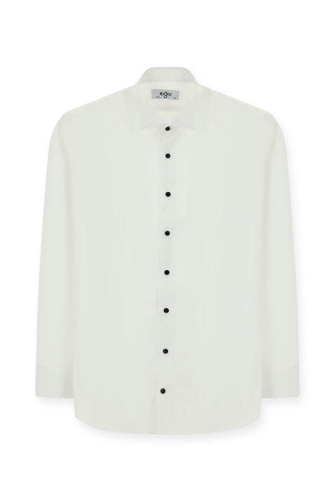 Beyaz Ata Yaka Slim Fit Dar Kesim Pamuk Gömlek