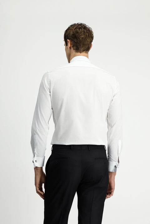 Beyaz Ata Yaka Slim Fit Dar Kesim Pamuk Piliseli Gömlek