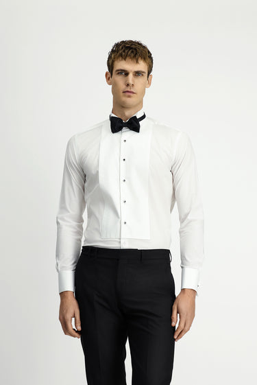  Beyaz Slim Fit Dar Kesim Desenli Pamuklu Ata Yaka Gömlek