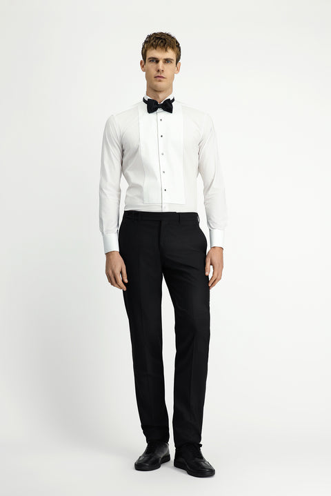 Beyaz Ata Yaka Slim Fit Dar Kesim Desenli Pamuklu Gömlek