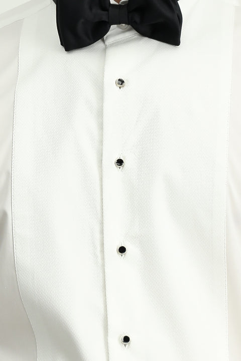 Beyaz Ata Yaka Slim Fit Dar Kesim Desenli Pamuklu Gömlek