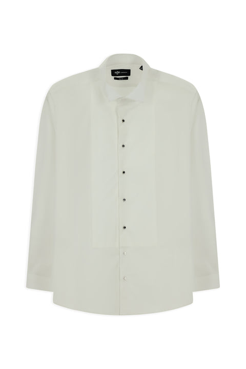 Beyaz Ata Yaka Slim Fit Dar Kesim Desenli Pamuklu Gömlek