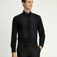 Siyah Slim Fit Dar Kesim Piliseli Pamuklu Ata Yaka Gömlek