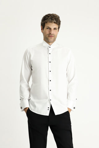  Beyaz Ata Yaka Slim Fit Dar Kesim Non Iron Pamuklu Gömlek