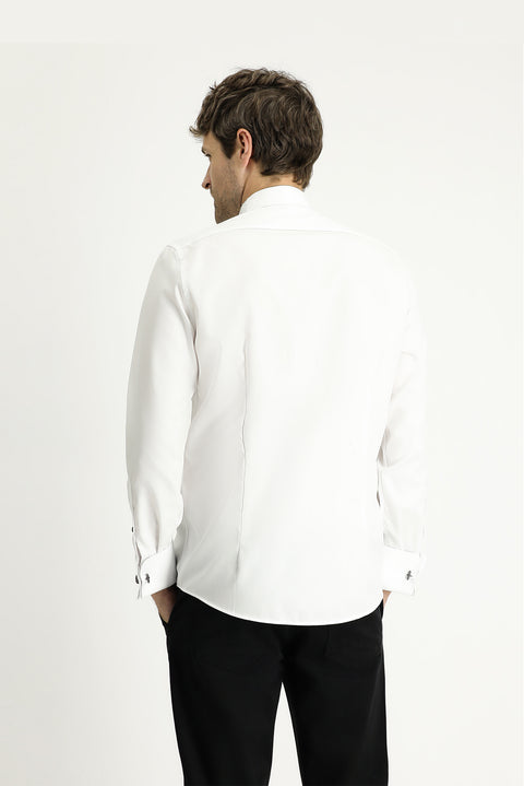 Beyaz Ata Yaka Slim Fit Dar Kesim Non Iron Pamuklu Gömlek