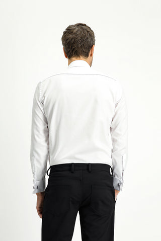  Beyaz Ata Yaka Slim Fit Dar Kesim Pamuklu Kolay Ütülenebilir Gömlek