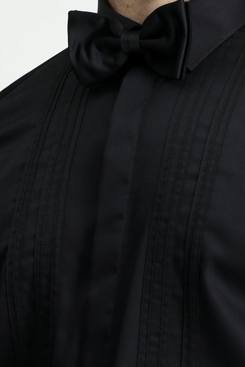 Siyah Uzun Kol Slim Fit Dar Kesim Non Iron Klasik Piliseli Pamuklu Gömlek