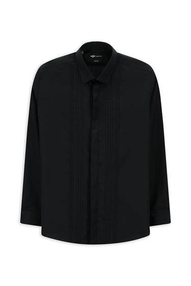 Siyah Uzun Kol Slim Fit Dar Kesim Non Iron Klasik Piliseli Pamuklu Gömlek