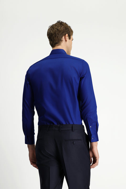 Orta Lacivert Uzun Kol Slim Fit Dar Kesim Non Iron Klasik Piliseli Pamuklu Gömlek