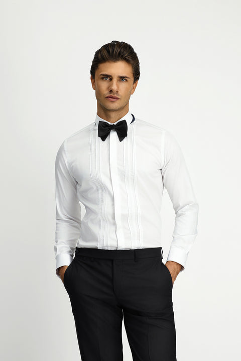 Beyaz Uzun Kol Slim Fit Dar Kesim Non Iron Klasik Piliseli Pamuklu Gömlek