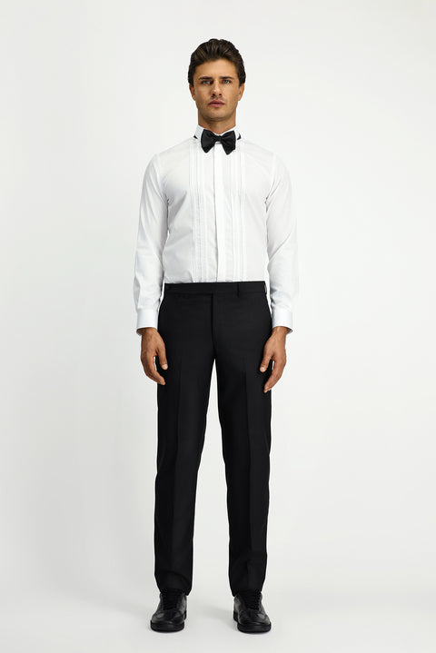 Beyaz Uzun Kol Slim Fit Dar Kesim Non Iron Klasik Piliseli Pamuklu Gömlek