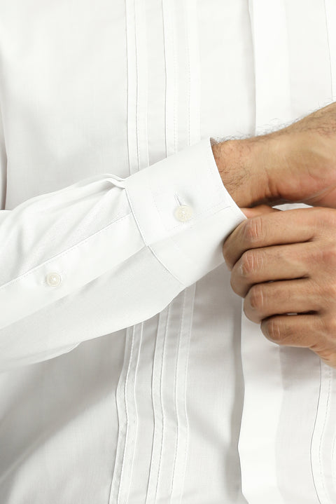 Beyaz Uzun Kol Slim Fit Dar Kesim Non Iron Klasik Piliseli Pamuklu Gömlek