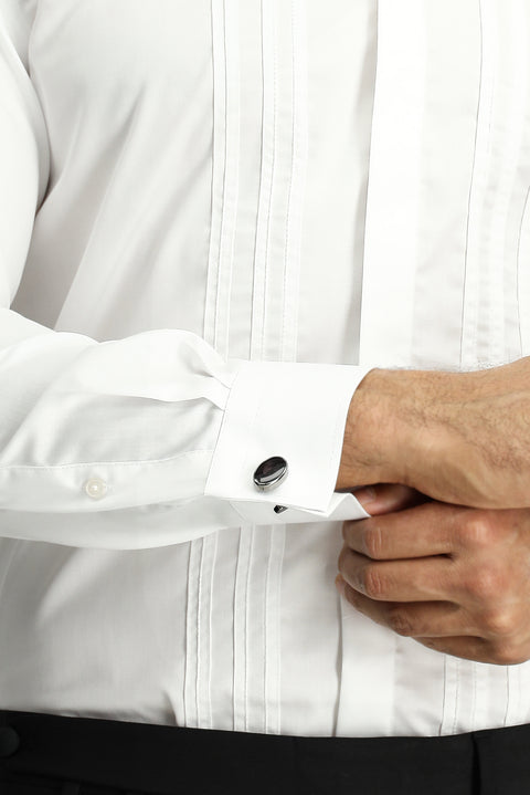 Beyaz Uzun Kol Slim Fit Dar Kesim Non Iron Klasik Piliseli Pamuklu Gömlek