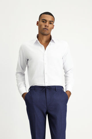  Beyaz Uzun Kol Slim Fit Dar Kesim Klasik Desenli Manşetli Pamuklu Gömlek