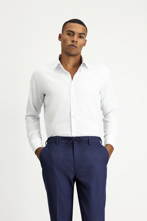 Beyaz Uzun Kol Slim Fit Dar Kesim Klasik Desenli Manşetli Pamuklu Gömlek