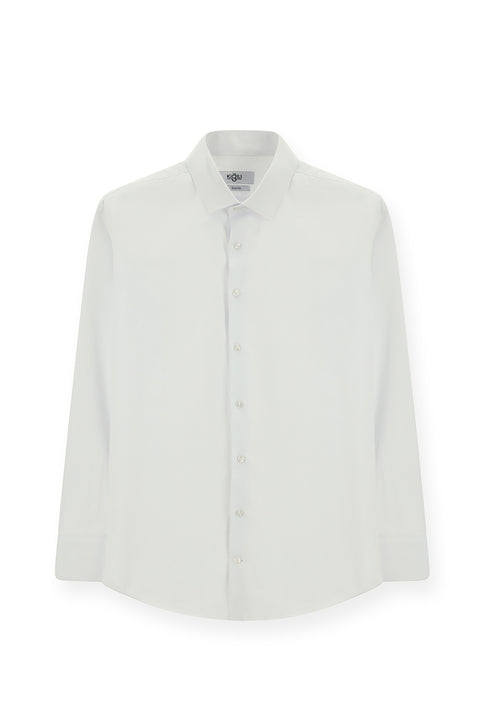 Beyaz Uzun Kol Slim Fit Dar Kesim Klasik Desenli Manşetli Pamuklu Gömlek