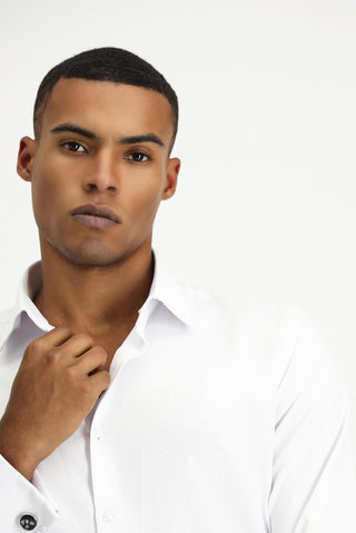  Beyaz Uzun Kol Slim Fit Dar Kesim Klasik Desenli Manşetli Pamuklu Gömlek