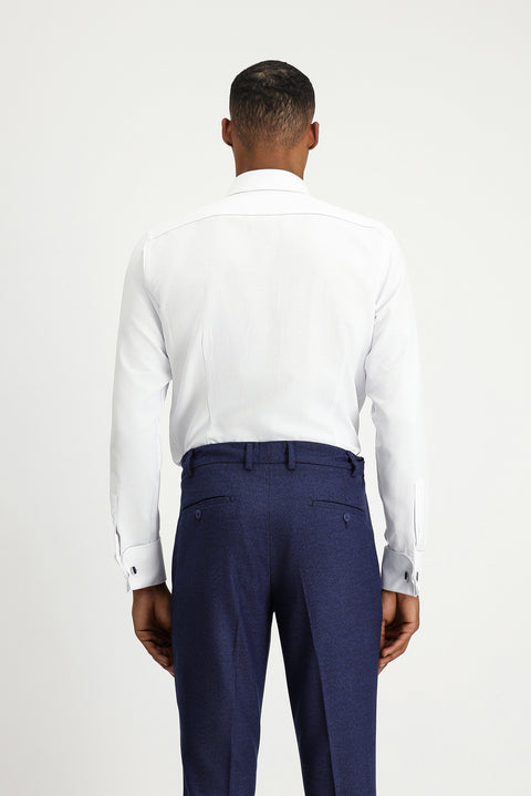 Beyaz Uzun Kol Slim Fit Dar Kesim Klasik Desenli Manşetli Pamuklu Gömlek