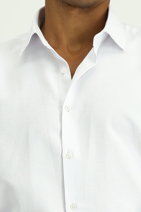 Beyaz Uzun Kol Slim Fit Dar Kesim Klasik Desenli Manşetli Pamuklu Gömlek