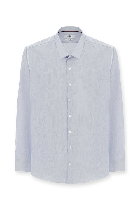 Açık Lacivert Uzun Kol Slim Fit Dar Kesim Klasik Desenli Pamuk Gömlek