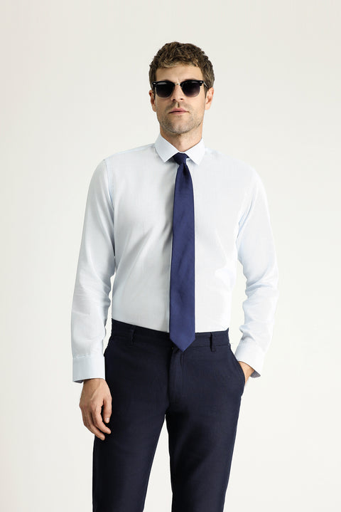 Açık Mavi Uzun Kol Slim Fit Dar Kesim Klasik Desenli Pamuk Gömlek