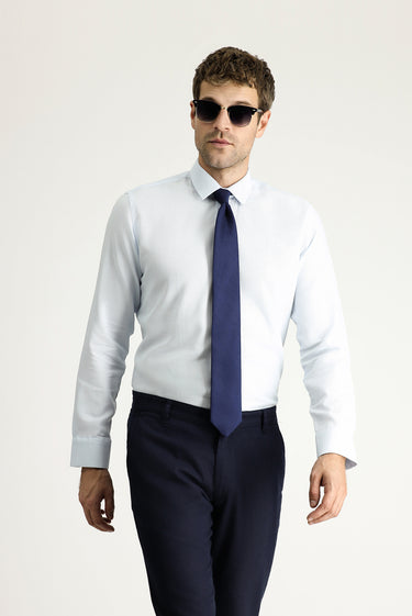  Açık Mavi Uzun Kol Slim Fit Dar Kesim Klasik Desenli Pamuk Gömlek